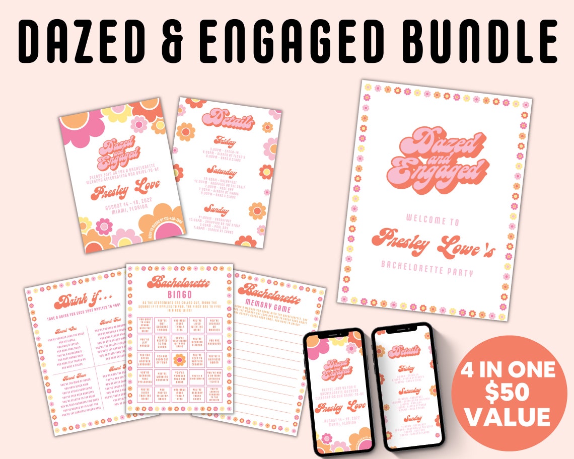 Dazed and Engaged BUNDLE Bachelorette Party Templates - Etsy