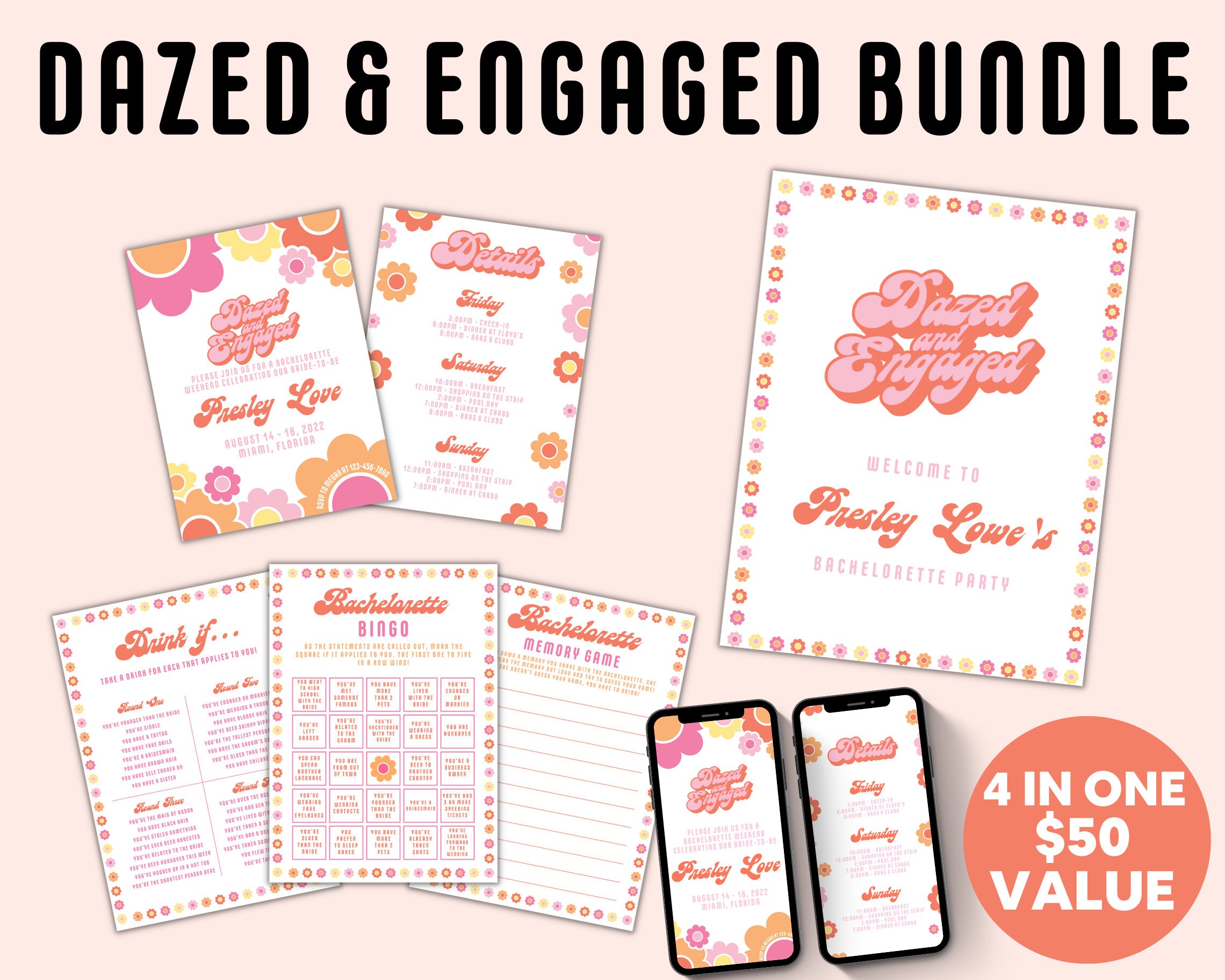 Dazed and Engaged BUNDLE Bachelorette Party Templates - Etsy