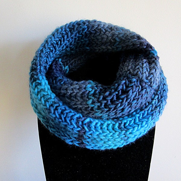 Echarpe/snood unisex, snood unisex rayé, bleu/turquoise, écharpe  tricoté main en côtes anglaises