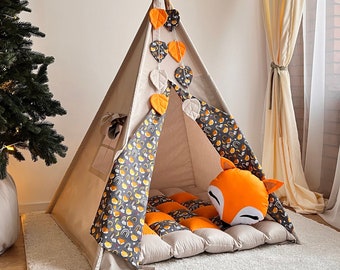 Fox Teepee Tent For Kids, Play Tent, Baby Tent Teepee, Kids Teepee, Fox Rainbow Print, Indoor Playzone, Wigwam, Childrens Teepee