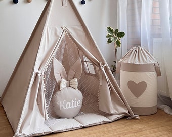 Beige Teepee Tent For Kids, Personalized, Play Tent, Baby Tent Teepee, Kids Teepee, Indoor Playzone, Wigwam, Childrens Teepee