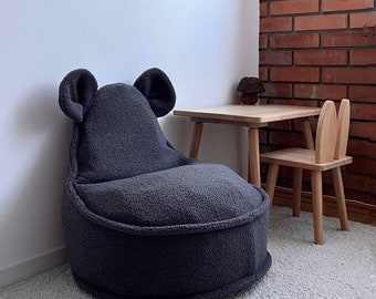 Toddler Floor Seating Cushion, Bear Bean Bag Chair, Kids Birthday Gift, Nursery Playroom Decor