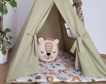 Löwen-Tipi-Zelt für Kinder, Spielzelt, Baby-Zelt Tipi, Kinder-Tipi, Giraffendruck, Indoor-Spielzone, Wigwam, Kinder-Tipi