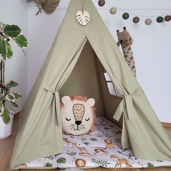 Löwen-Tipi-Zelt für Kinder, Spielzelt, Baby-Zelt Tipi, Kinder-Tipi, Giraffendruck, Indoor-Spielzone, Wigwam, Kinder-Tipi