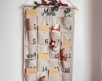 Advent Calendar with Personalized Name: Fabric Christmas Countdown hanging advent Set, Baby Toddler gift