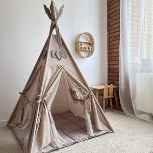 Kids Teepee Tent, Montessori Playhouse, Toddler Play Tent, Cotton Indoor Tipi, Cozy Kids Shelter, Birthday Gift Idea