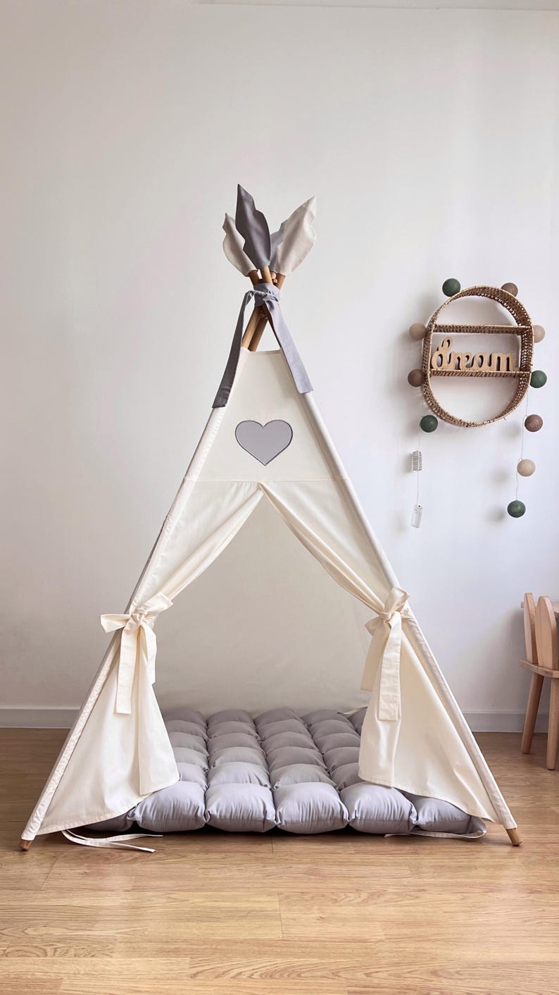 NUBUNI Tienda Tipi Infantil Flowers – Cabaña Para Niños Con Alfombra Antideslizante Y Bolsa De Transporte