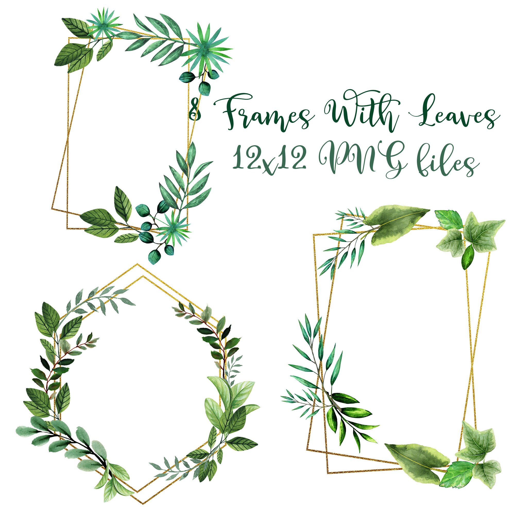 Greenery watercolor clipart set Greenery Geometric Clipart | Etsy