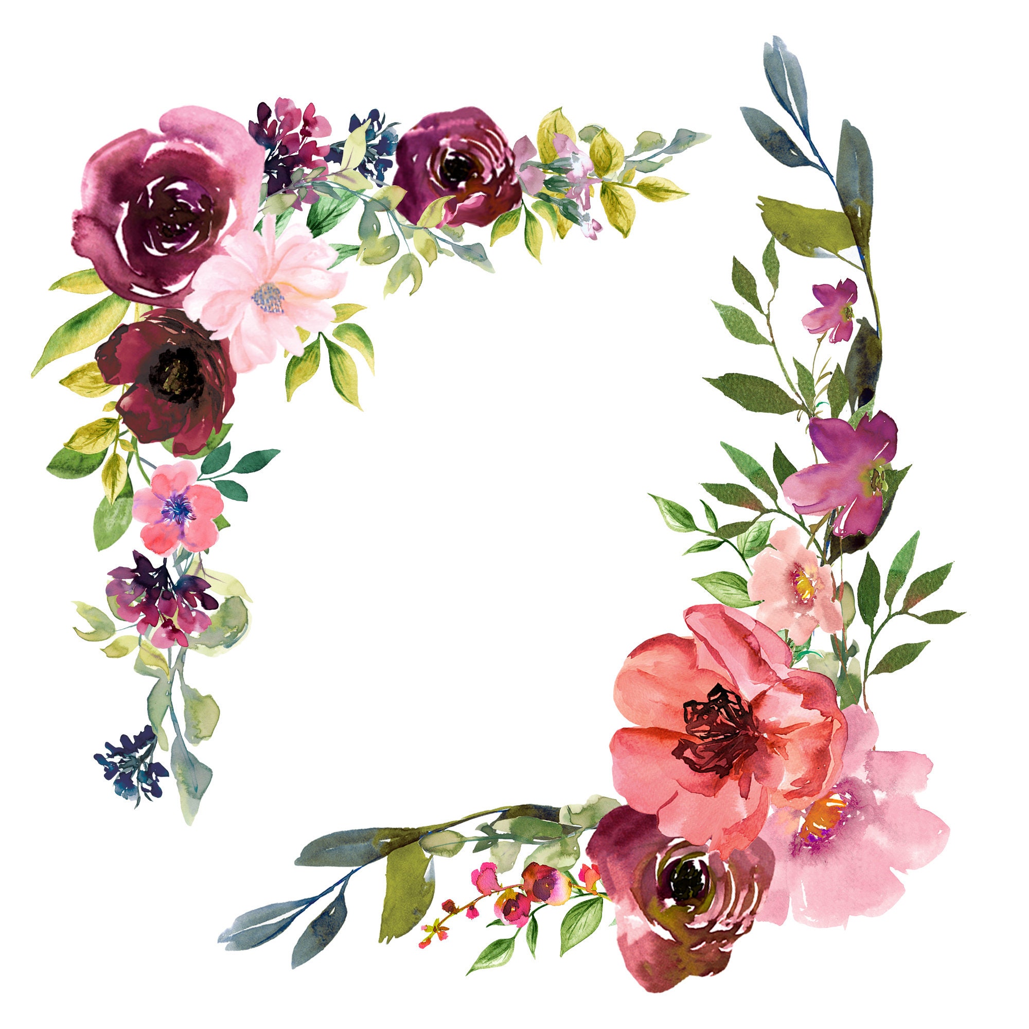 Watercolor Blush Burgundy Floral Clipart Arrangements Marsala | Etsy