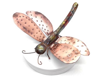 Dragonfly Copper, a beautiful handmade dragonfly available in Pure Copper, Flame Coloured Copper or polished steel. Lovely handmade gifts.