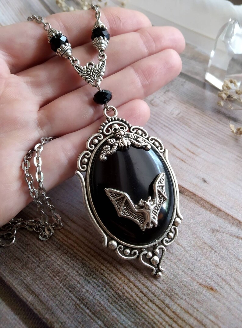 Moon Jewelry Gothic Bat Pendant Witch Crystal Necklace Gothic Jewelry Gothic Necklace Vampire Bat Necklace Witch Jewelry Moon Pendant