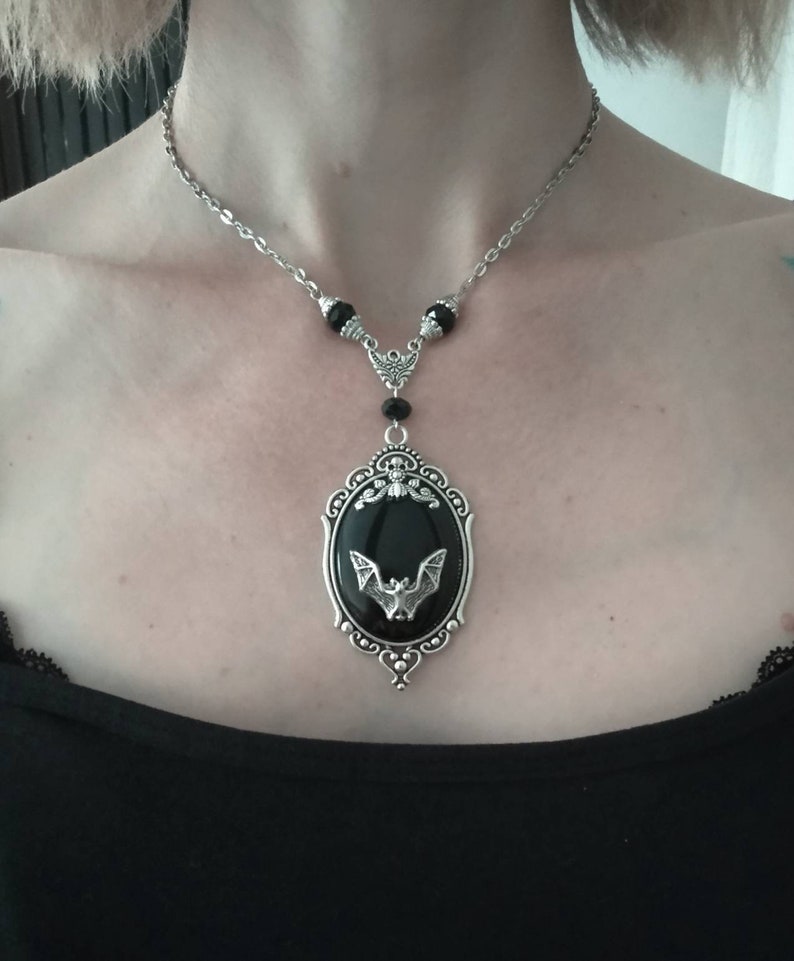Moon Jewelry Gothic Bat Pendant Witch Crystal Necklace Gothic Jewelry Gothic Necklace Vampire Bat Necklace Witch Jewelry Moon Pendant