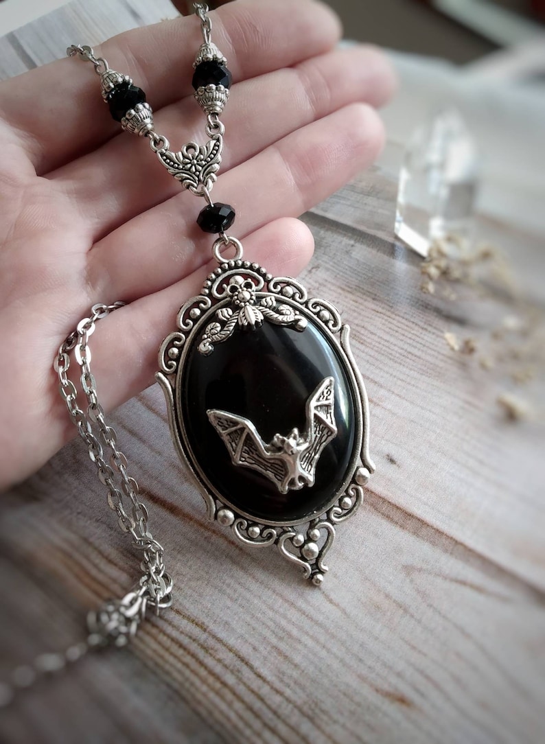 Moon Jewelry Gothic Bat Pendant Witch Crystal Necklace Gothic Jewelry Gothic Necklace Vampire Bat Necklace Witch Jewelry Moon Pendant
