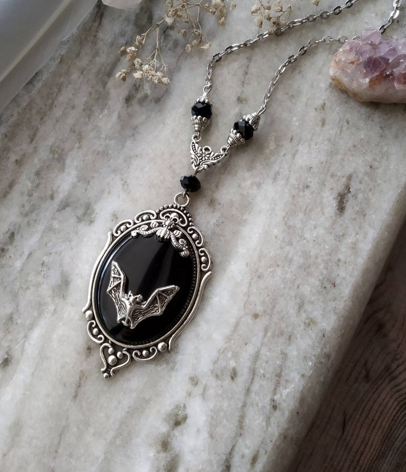 Moon Jewelry Gothic Bat Pendant Witch Crystal Necklace Gothic Jewelry Gothic Necklace Vampire Bat Necklace Witch Jewelry Moon Pendant