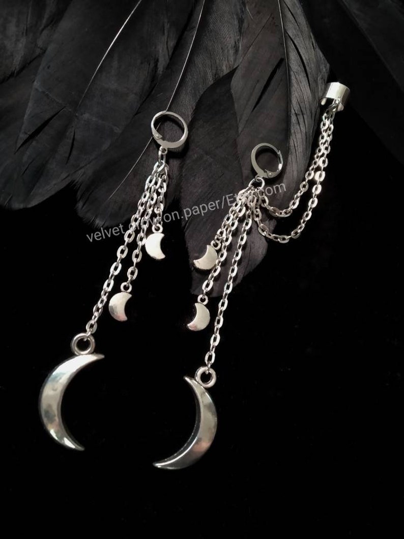 Moon with Chains Earring and Ear Cuff Gothic Ear Cuff with Etsy