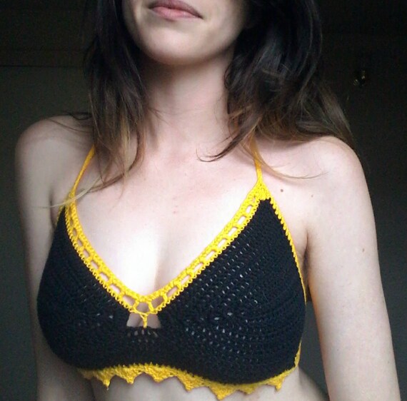 black crochet bikini top