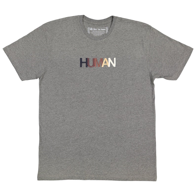 Human Embroidered Tee Wear The Peace Short Sleeves Gray S