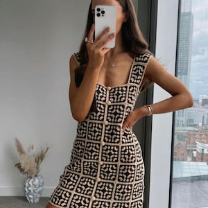 Granny Square Bohemian Dress, Boho Crochet Midi Dress, Summer Outfit Granny Square Dress, Custom Size Available, Summer Festival Outfit