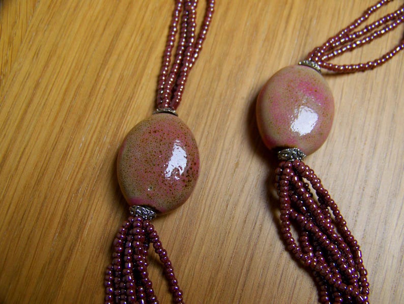 Pink cleavage Burgundy and Earth necklace image 1