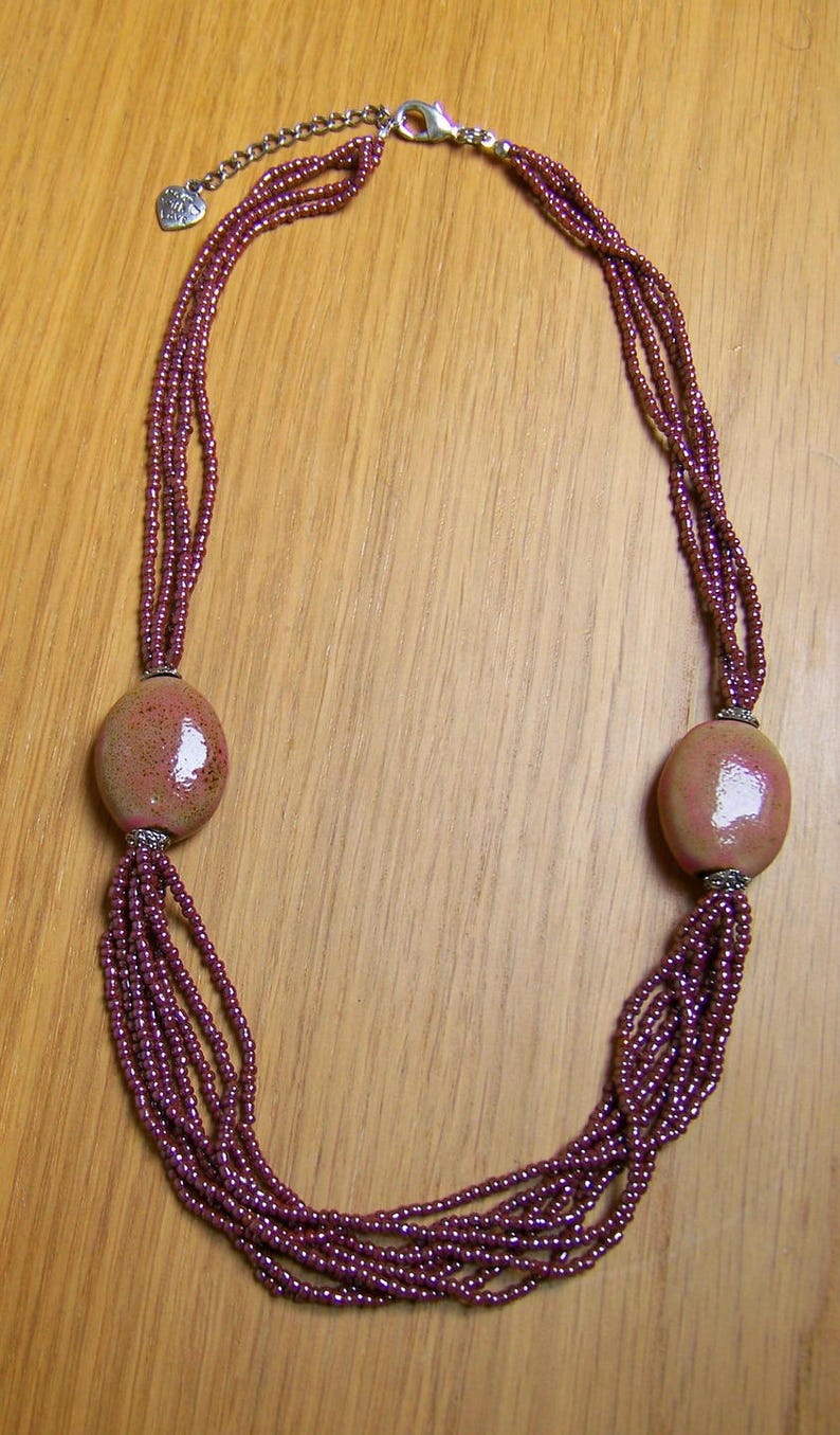 Pink cleavage Burgundy and Earth necklace image 2