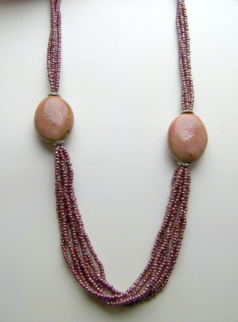 Pink cleavage Burgundy and Earth necklace image 3