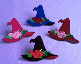 Broches / Pins - Chapeaux de sorcière et Pivoines - Fait main