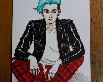 Dessin Original - Jeune homme Punk Format A6