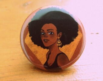 Badge Afro & Gold 32mm - Dessin imprimé sur badge