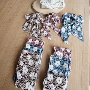 Sky blue, pale pink and beige scarf and scrunchie - scarf belt, scrunchie and scrunchie