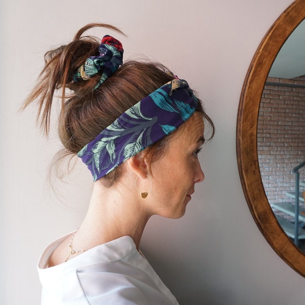 Chouchou et foulard bordeaux, menthe ou navy fleuri multicolore - scrunchie, foulchie et ceinture