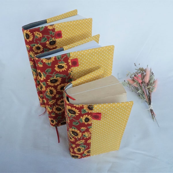 Book protector red sunflowers - yellow green -3 formats to choose from-