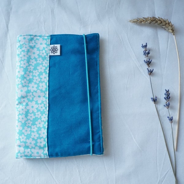 Housse de liseuse turquoise fleurie blanc - modèle kobo clarahd - etui livre numérique