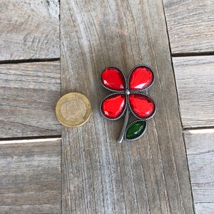 Brosche Anstecknadel Metall Blume silber antik mit rot (1 Stück)