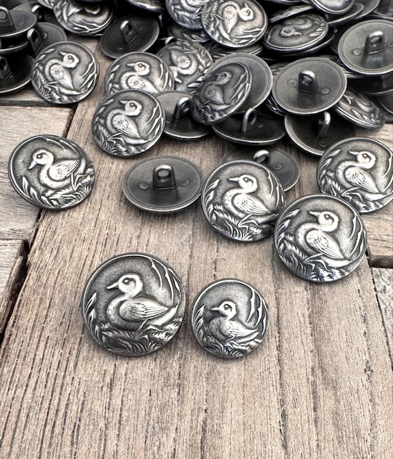 10 Stück süße Ente Knöpfe aus Metall altsilber 15mm oder 20mm