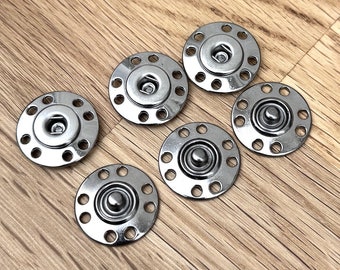 5 Stück rund stabil Druckknöpfe silber grau aus Metall zum Annähen 15mm oder 22mm