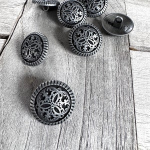 10 Stück matt schwarz silber/grau Metallknöpfe edles Muster 12mm, 18mm oder 20mm