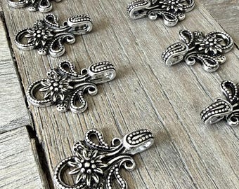 8 Stück altsilber Miederhaken mit Edelweiß Motiv aus Metall für Dirndl Tracht 29mmx21mm