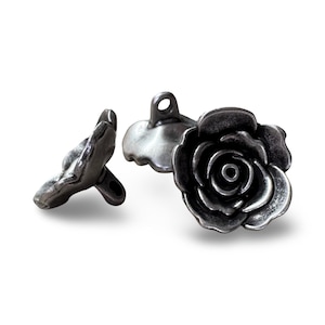10 Stück Rose Knöpfe altsilber aus Metall Blume 17mm (11/16 inch)