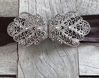 elegante altsilberfarbene Trachtenschließe 100mmx45mm