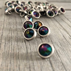 10 Stück kleine altsilber und schwarz Regenborgen Strass Metallknöpfe 10mm Ösenknöpfe