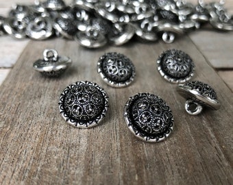 6 Stück Metallknöpfe Dirndlknöpfe – Silber, 19 Mm, Filigranes Muster, Made In Germany