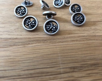 10 pièces mignonnes, petits boutons en métal argenté avec des fleurs 11 mm