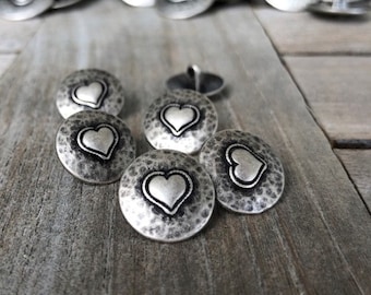 10 Stück altsilber Knöpfe aus Metall Herz Motiv Dirndl Tracht in 4 Größen