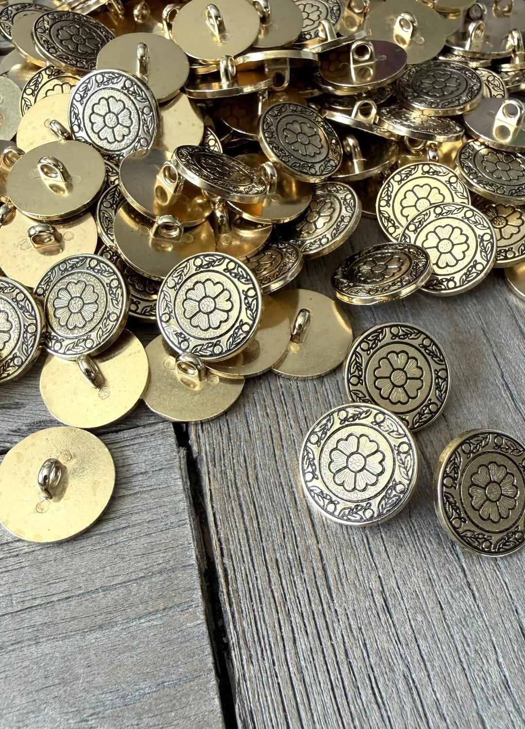 Shank Button Gold Rim Gold Metal Shank Buttons With Flower Pattern 18mm (0.3inch) (10 Piece ...