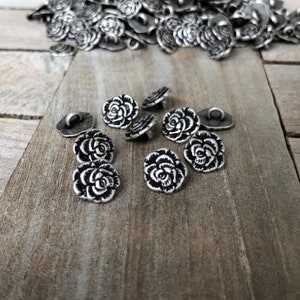 10 Stück Rose Knöpfe altsilber aus Metall Blume Motiv 12 mm bild 4