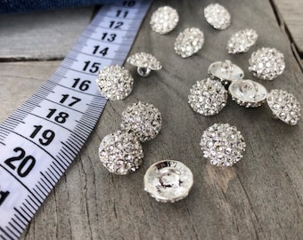 10 Stück kleine silber und Strass Metallknöpfe 11mm Ösenknöpfe
