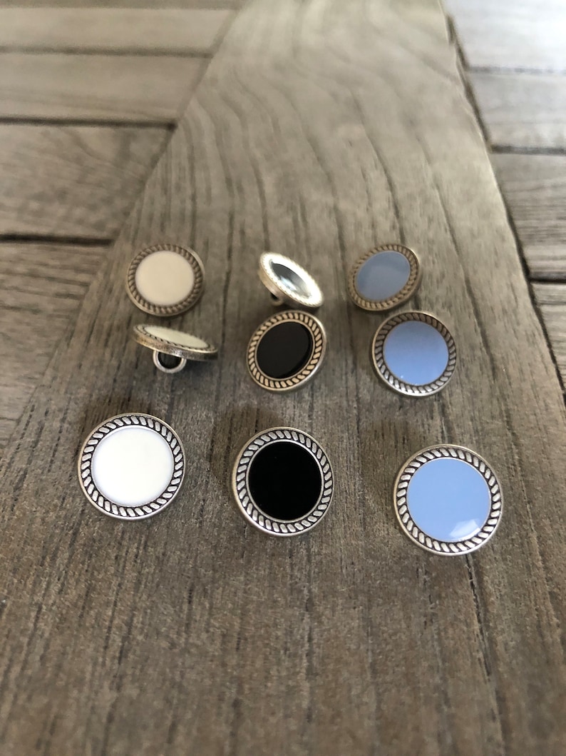 10 Stück altsilber mit hellblau kleine Knöpfe aus Metall 13mm Bild 5