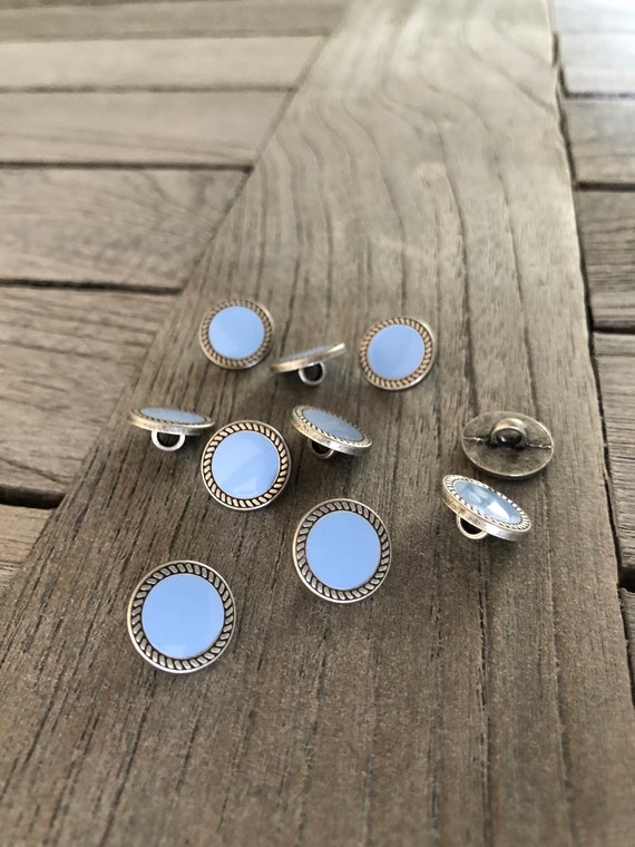 10 Stück altsilber mit hellblau kleine Knöpfe aus Metall 13mm