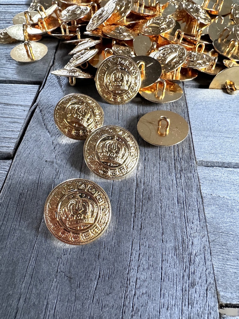 6 pièces de boutons en métal couleur or, motif couronne, 16 mm, 20 mm ou 22 mm image 3