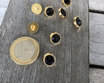 6 Stück kleine Metall Knöpfe gold mit Kristall Stein schwarz 10mm